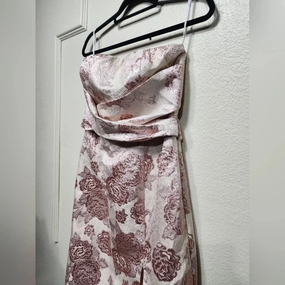 Lulus Redefine Regal Pale Pink Floral Jacquard Strapless Maxi Dress XS Wedding